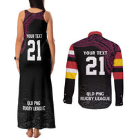 Queensland Papua New Guinea Custom Couples Matching Tank Maxi Dress and Long Sleeve Button Shirt All Black Pacific PNG Tribal Style LT9 - Polynesian Pride