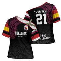 Queensland Papua New Guinea Custom Cross Shoulder Shirt All Black Pacific PNG Tribal Style LT9 - Polynesian Pride