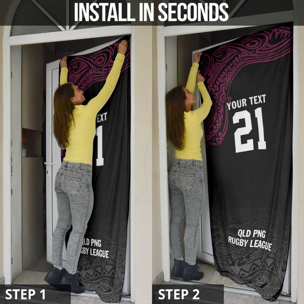 Queensland Papua New Guinea Custom Door Cover All Black Pacific PNG Tribal Style LT9 - Polynesian Pride