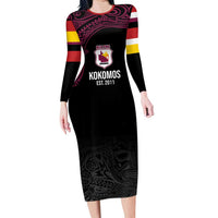 Queensland Papua New Guinea Custom Family Matching Long Sleeve Bodycon Dress and Hawaiian Shirt All Black Pacific PNG Tribal Style LT9 Mom's Dress Black - Polynesian Pride