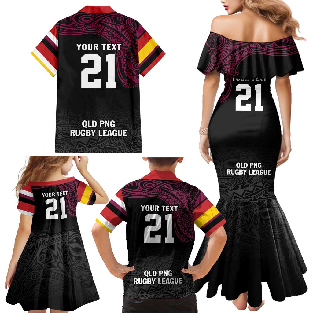 Queensland Papua New Guinea Custom Family Matching Mermaid Dress and Hawaiian Shirt All Black Pacific PNG Tribal Style LT9 - Polynesian Pride