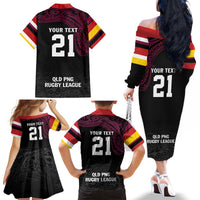 Queensland Papua New Guinea Custom Family Matching Off The Shoulder Long Sleeve Dress and Hawaiian Shirt All Black Pacific PNG Tribal Style LT9 - Polynesian Pride