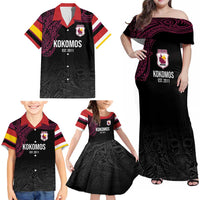 Queensland Papua New Guinea Custom Family Matching Off Shoulder Maxi Dress and Hawaiian Shirt All Black Pacific PNG Tribal Style LT9 - Polynesian Pride