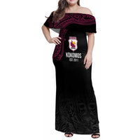 Queensland Papua New Guinea Custom Family Matching Off Shoulder Maxi Dress and Hawaiian Shirt All Black Pacific PNG Tribal Style LT9 Mom's Dress Black - Polynesian Pride