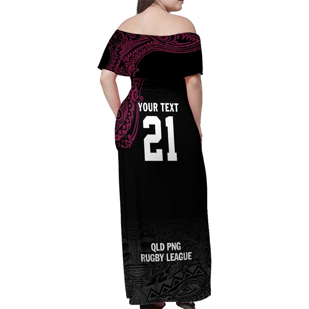 Queensland Papua New Guinea Custom Family Matching Off Shoulder Maxi Dress and Hawaiian Shirt All Black Pacific PNG Tribal Style LT9 - Polynesian Pride