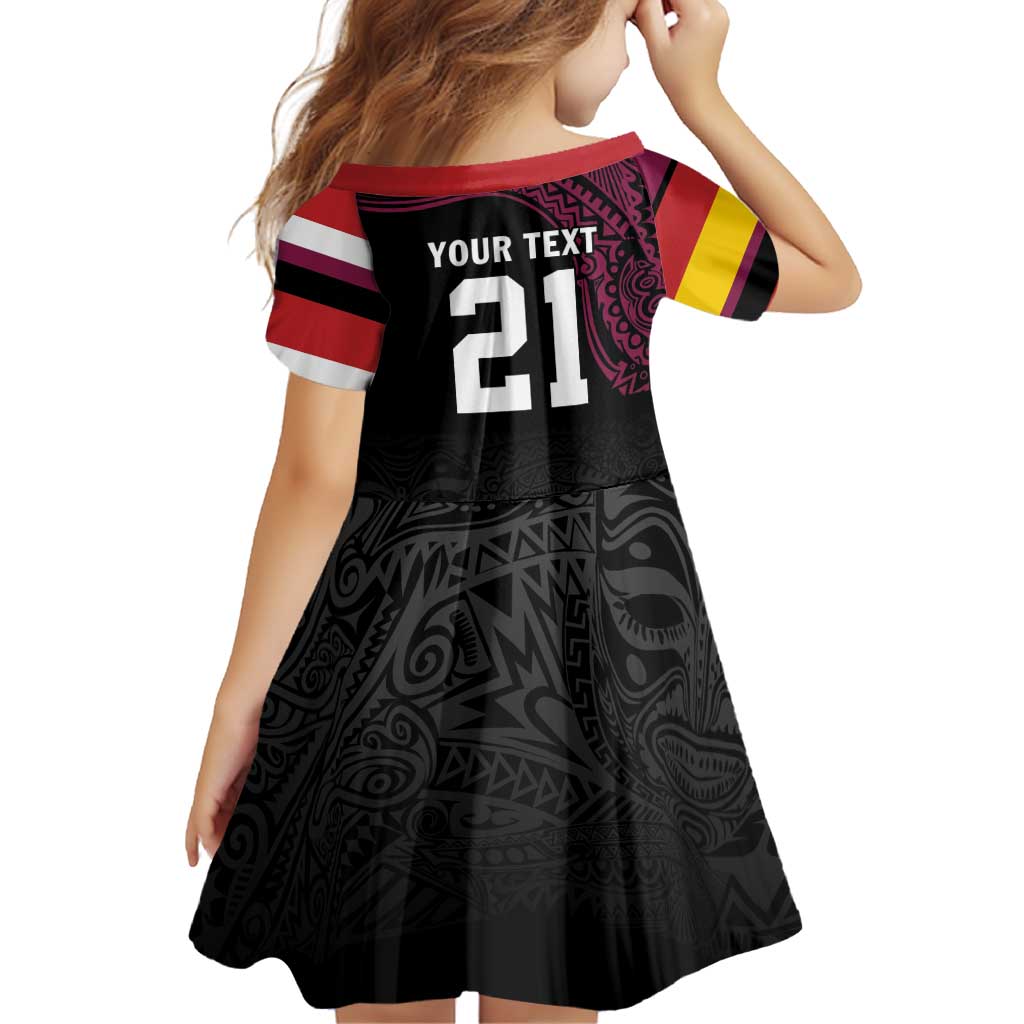 Queensland Papua New Guinea Custom Family Matching Off Shoulder Short Dress and Hawaiian Shirt All Black Pacific PNG Tribal Style LT9 - Polynesian Pride