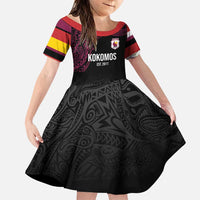 Queensland Papua New Guinea Custom Family Matching Puletasi and Hawaiian Shirt All Black Pacific PNG Tribal Style LT9 Daughter's Dress Black - Polynesian Pride