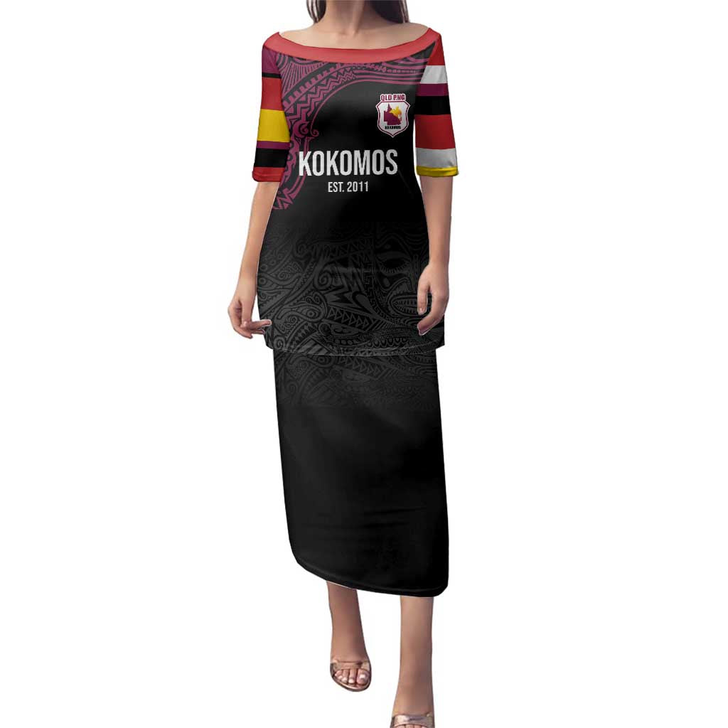 Queensland Papua New Guinea Custom Family Matching Puletasi and Hawaiian Shirt All Black Pacific PNG Tribal Style LT9 Mom's Dress Black - Polynesian Pride