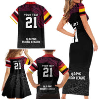 Queensland Papua New Guinea Custom Family Matching Short Sleeve Bodycon Dress and Hawaiian Shirt All Black Pacific PNG Tribal Style LT9 - Polynesian Pride