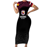 Queensland Papua New Guinea Custom Family Matching Short Sleeve Bodycon Dress and Hawaiian Shirt All Black Pacific PNG Tribal Style LT9 Mom's Dress Black - Polynesian Pride