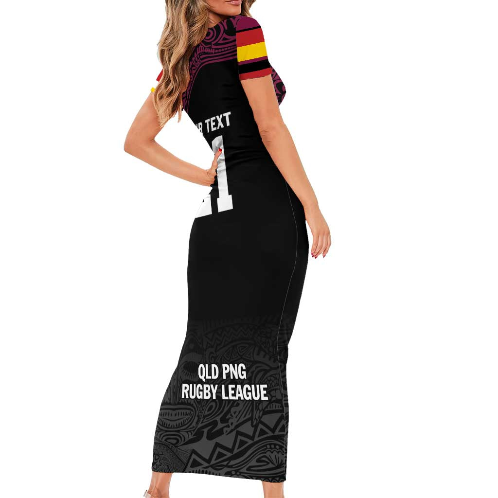 Queensland Papua New Guinea Custom Family Matching Short Sleeve Bodycon Dress and Hawaiian Shirt All Black Pacific PNG Tribal Style LT9 - Polynesian Pride