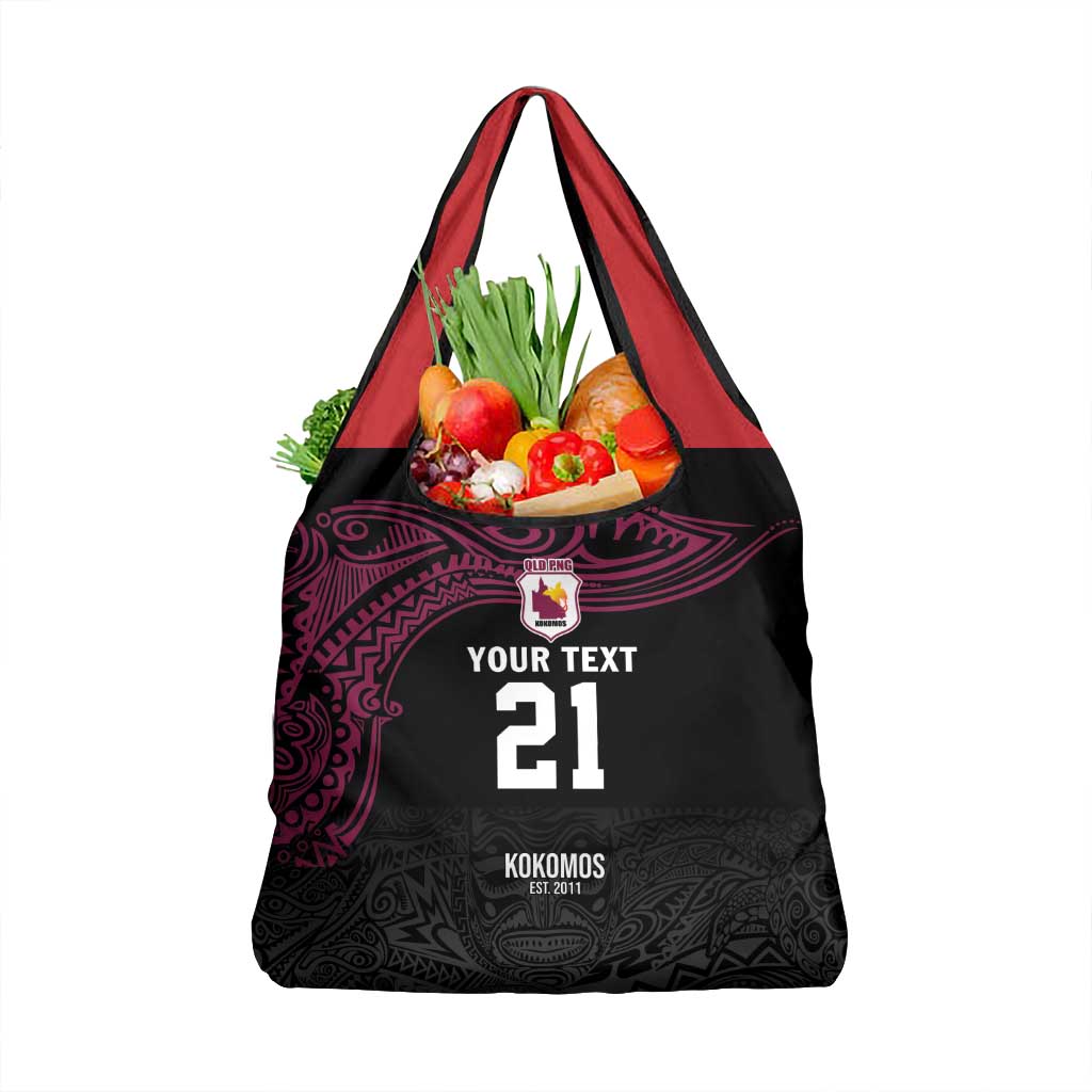 Queensland Papua New Guinea Custom Grocery Bag All Black Pacific PNG Tribal Style LT9 1-pack One Size Black - Polynesian Pride