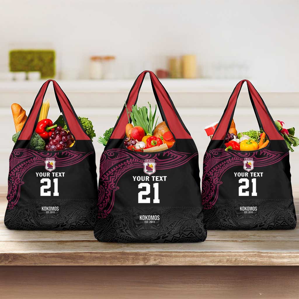 Queensland Papua New Guinea Custom Grocery Bag All Black Pacific PNG Tribal Style LT9 3-pack One Size Black - Polynesian Pride