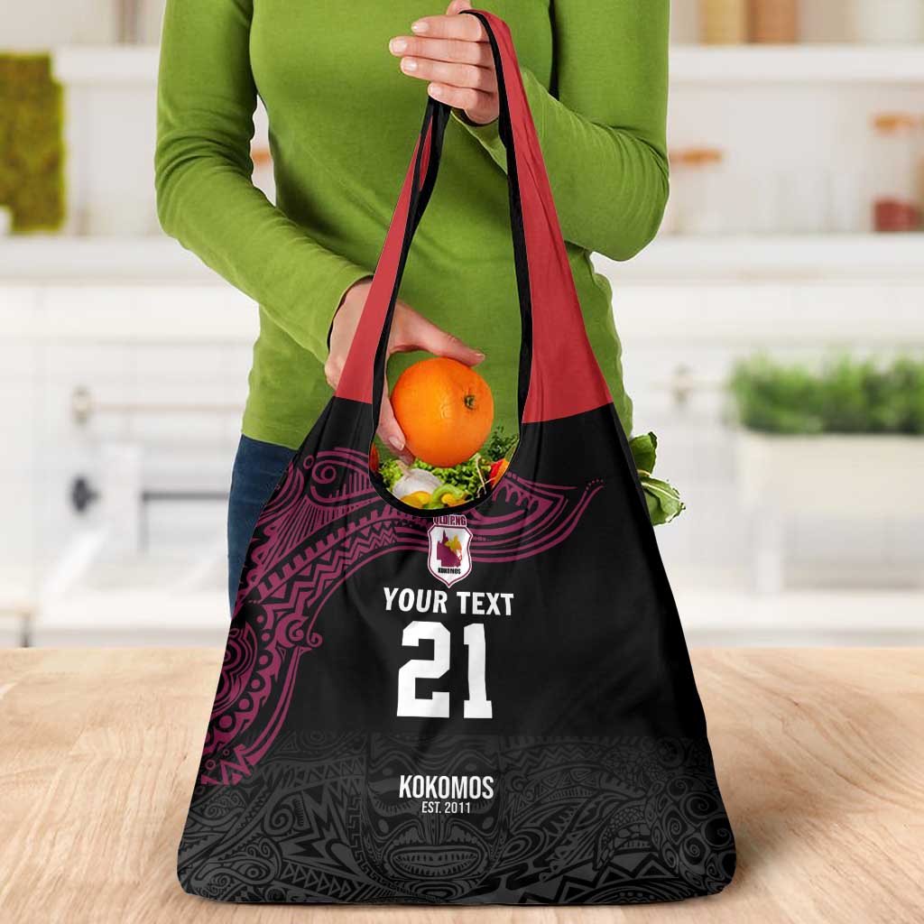 Queensland Papua New Guinea Custom Grocery Bag All Black Pacific PNG Tribal Style LT9 - Polynesian Pride