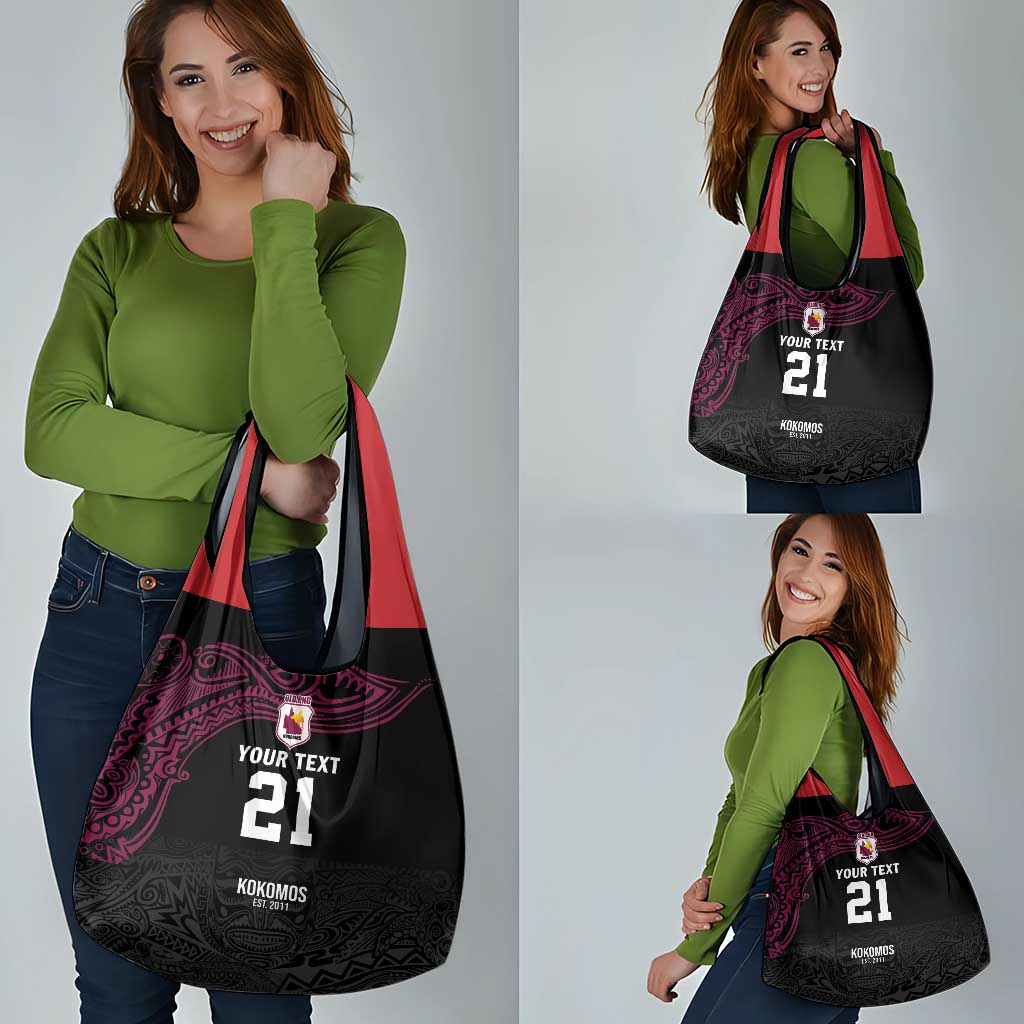 Queensland Papua New Guinea Custom Grocery Bag All Black Pacific PNG Tribal Style LT9 - Polynesian Pride