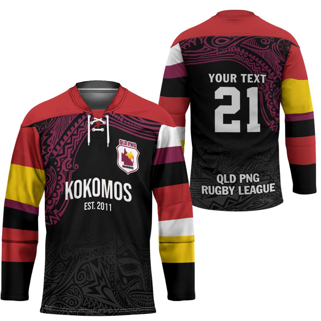 Queensland Papua New Guinea Custom Hockey Jersey All Black Pacific PNG Tribal Style LT9 - Polynesian Pride