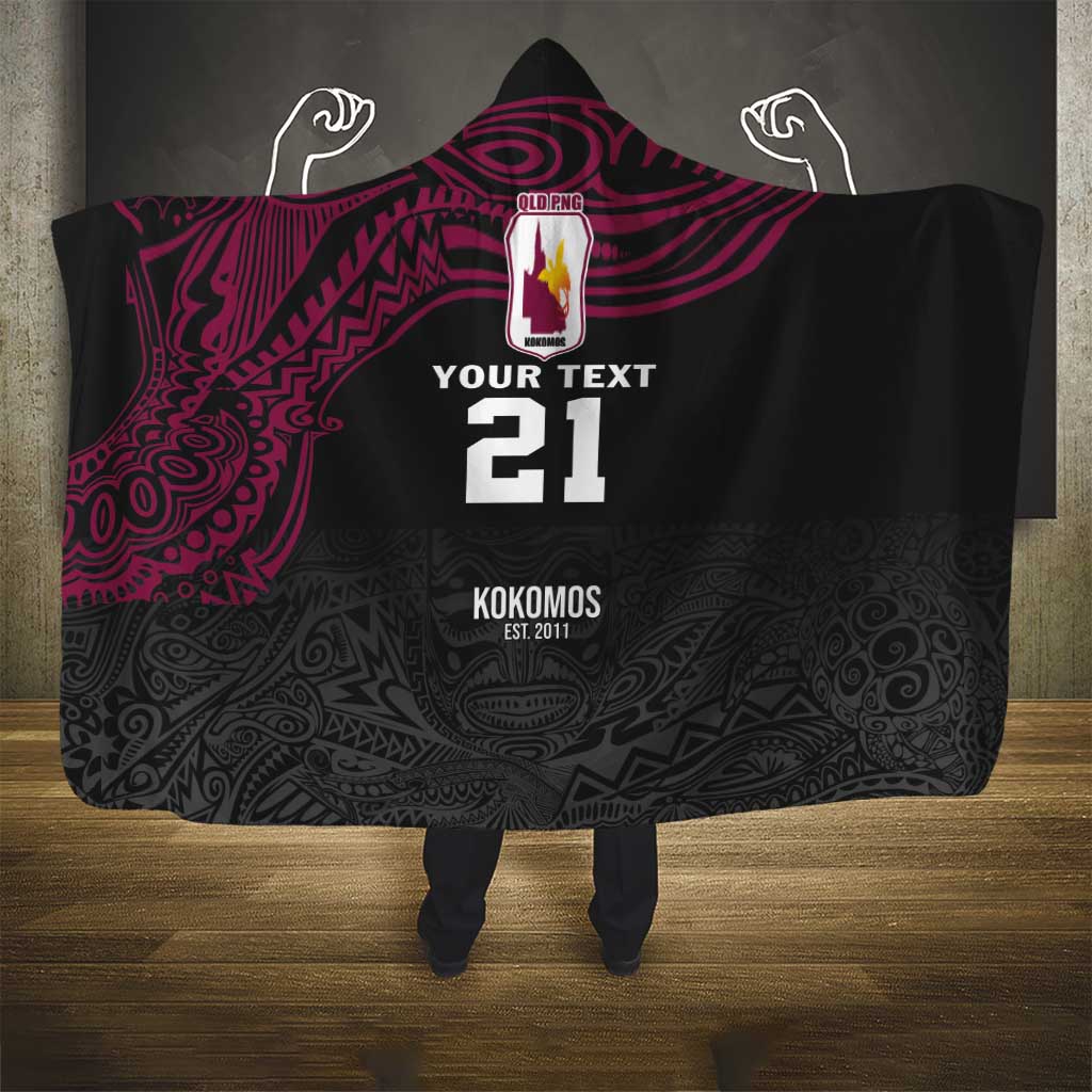 Queensland Papua New Guinea Custom Hooded Blanket All Black Pacific PNG Tribal Style LT9 - Polynesian Pride