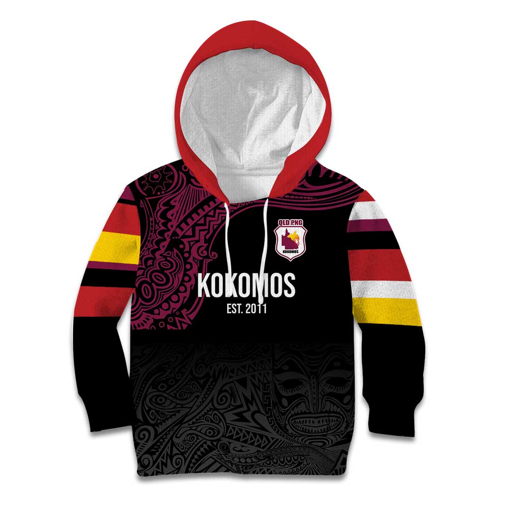Queensland Papua New Guinea Custom Kid Hoodie All Black Pacific PNG Tribal Style LT9 Hoodie Black - Polynesian Pride