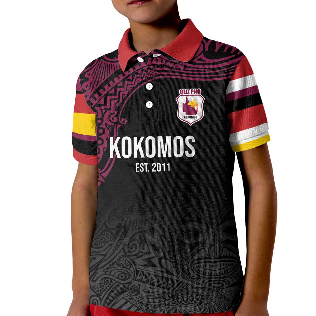 Queensland Papua New Guinea Custom Kid Polo Shirt All Black Pacific PNG Tribal Style LT9 Kid Black - Polynesian Pride