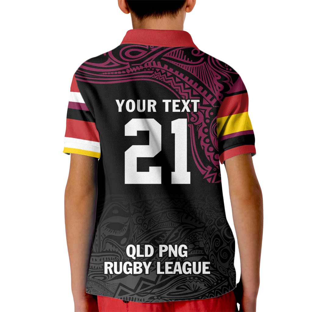 Queensland Papua New Guinea Custom Kid Polo Shirt All Black Pacific PNG Tribal Style LT9 - Polynesian Pride