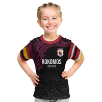 Queensland Papua New Guinea Custom Kid T Shirt All Black Pacific PNG Tribal Style LT9 Black - Polynesian Pride