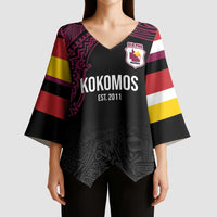 Queensland Papua New Guinea Custom Kimono Sleeve Blouse All Black Pacific PNG Tribal Style LT9 - Polynesian Pride