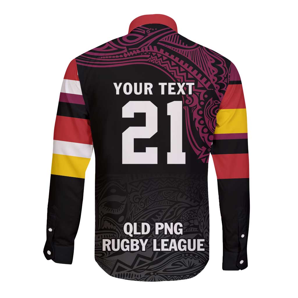 Queensland Papua New Guinea Custom Long Sleeve Button Shirt All Black Pacific PNG Tribal Style LT9 - Polynesian Pride