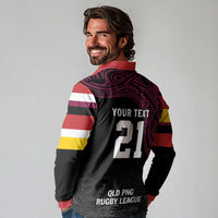 Queensland Papua New Guinea Custom Long Sleeve Polo Shirt All Black Pacific PNG Tribal Style LT9 - Polynesian Pride