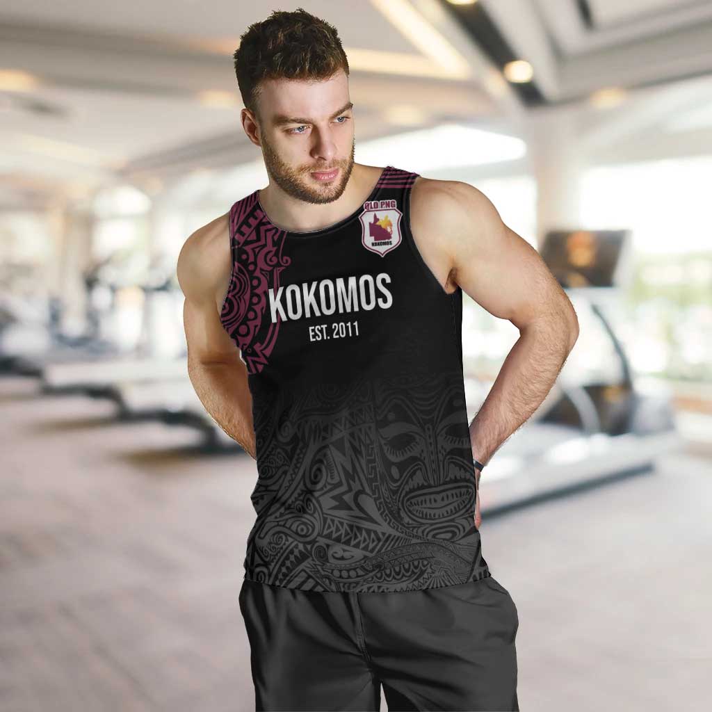 Queensland Papua New Guinea Custom Men Tank Top All Black Pacific PNG Tribal Style LT9 Black - Polynesian Pride