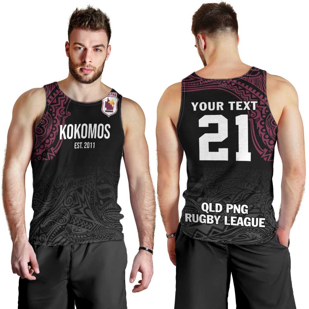 Queensland Papua New Guinea Custom Men Tank Top All Black Pacific PNG Tribal Style LT9 - Polynesian Pride
