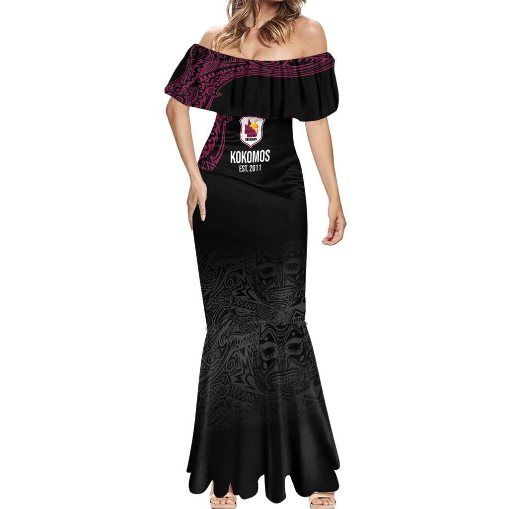 Queensland Papua New Guinea Custom Mermaid Dress All Black Pacific PNG Tribal Style LT9 - Polynesian Pride