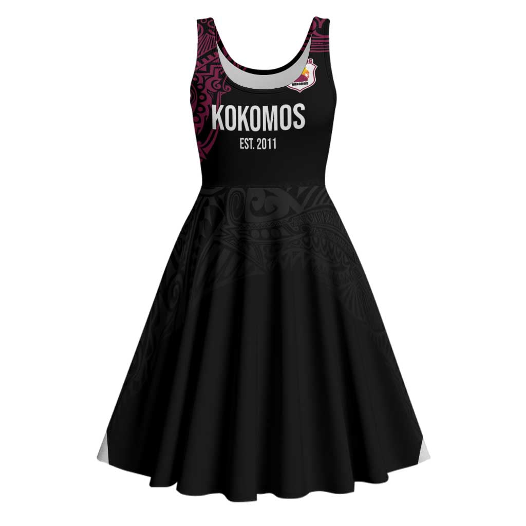 Queensland Papua New Guinea Custom Midi Dress All Black Pacific PNG Tribal Style LT9 Black - Polynesian Pride