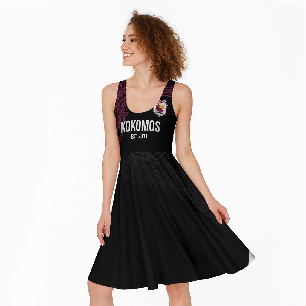 Queensland Papua New Guinea Custom Midi Dress All Black Pacific PNG Tribal Style LT9 - Polynesian Pride