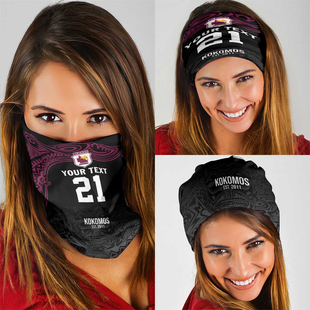 Queensland Papua New Guinea Custom Neck Gaiter All Black Pacific PNG Tribal Style - Polynesian Pride