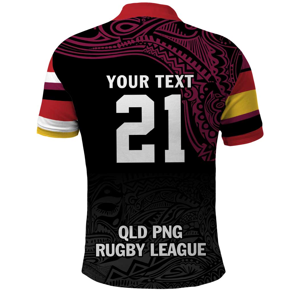 Queensland Papua New Guinea Custom Polo Shirt All Black Pacific PNG Tribal Style LT9 - Polynesian Pride