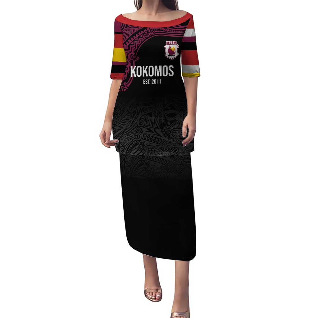 Queensland Papua New Guinea Custom Puletasi All Black Pacific PNG Tribal Style LT9 Long Dress Black - Polynesian Pride