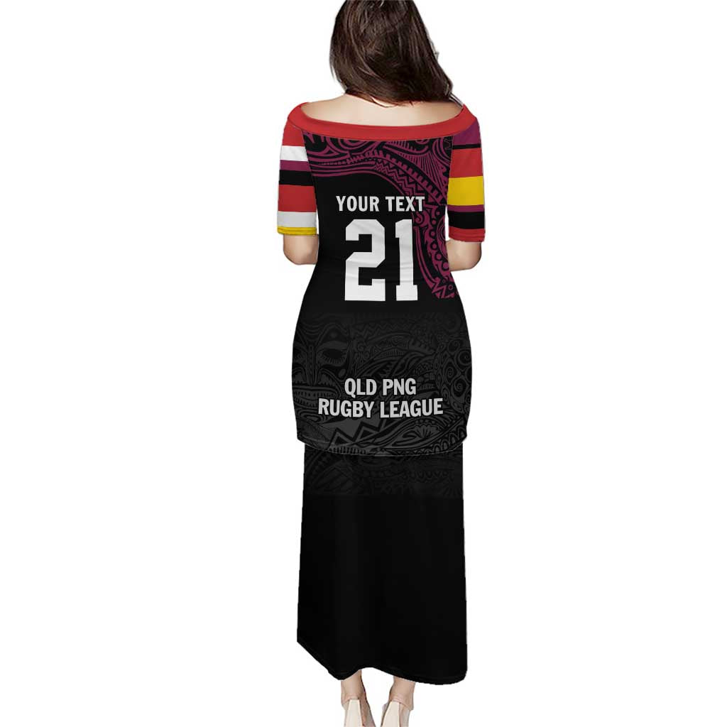 Queensland Papua New Guinea Custom Puletasi All Black Pacific PNG Tribal Style LT9 - Polynesian Pride
