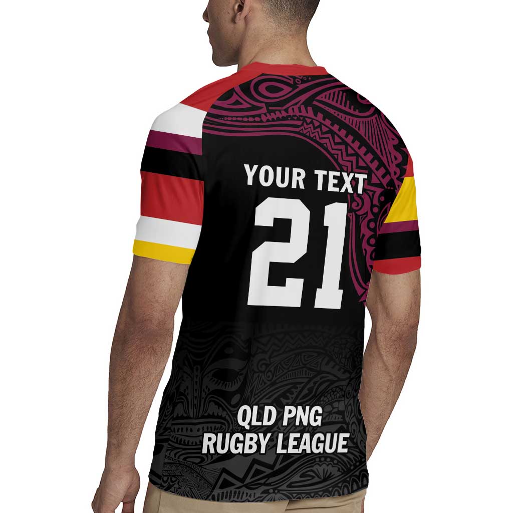 Queensland Papua New Guinea Custom Rugby Jersey All Black Pacific PNG Tribal Style LT9 - Polynesian Pride