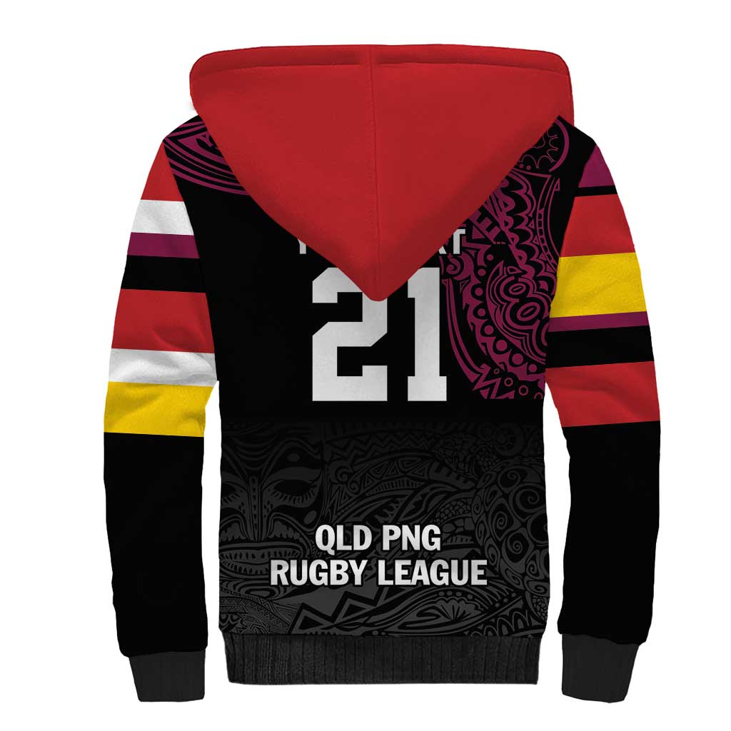 Queensland Papua New Guinea Custom Sherpa Hoodie All Black Pacific PNG Tribal Style LT9 - Polynesian Pride
