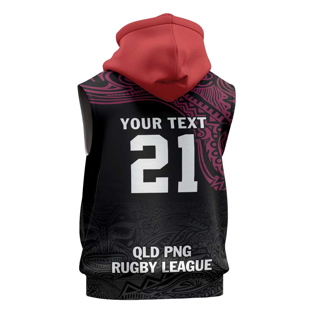 Queensland Papua New Guinea Custom Sleeveless Hoodie All Black Pacific PNG Tribal Style LT9 - Polynesian Pride