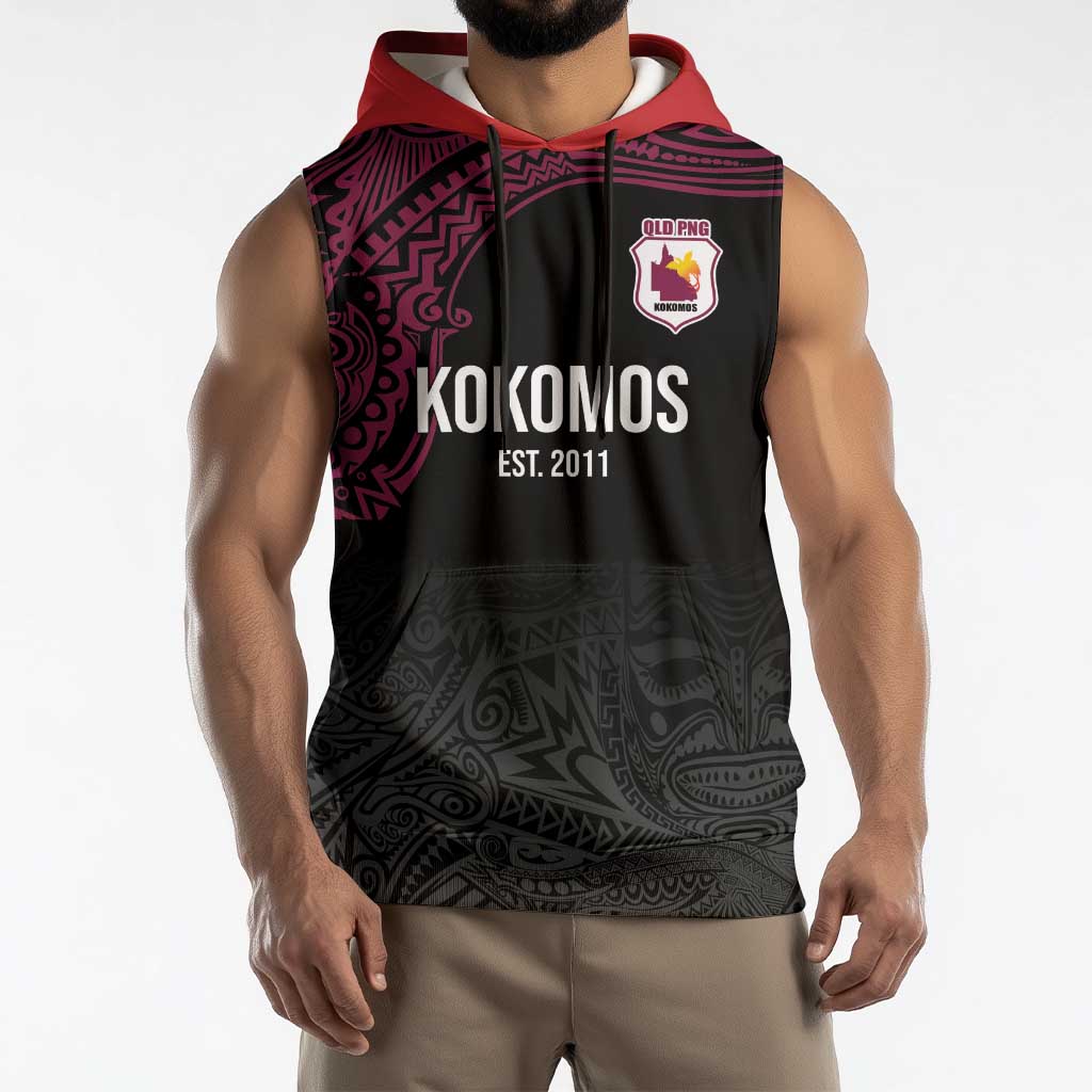 Queensland Papua New Guinea Custom Sleeveless Hoodie All Black Pacific PNG Tribal Style LT9 - Polynesian Pride