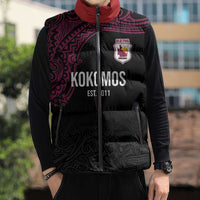 Queensland Papua New Guinea Custom Sleeveless Puffer Jacket All Black Pacific PNG Tribal Style - Polynesian Pride