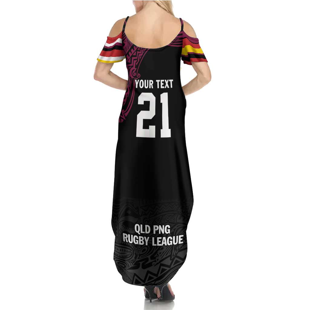 Queensland Papua New Guinea Custom Summer Maxi Dress All Black Pacific PNG Tribal Style LT9 - Polynesian Pride
