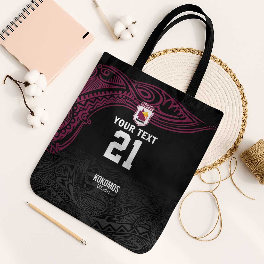 Queensland Papua New Guinea Custom Tote Bag All Black Pacific PNG Tribal Style LT9 Black Strap One Size Black - Polynesian Pride