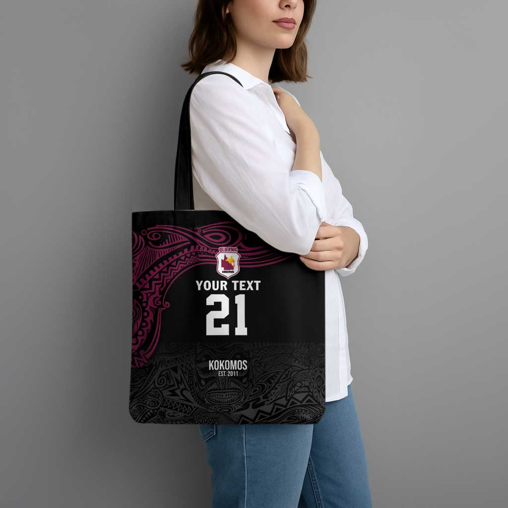 Queensland Papua New Guinea Custom Tote Bag All Black Pacific PNG Tribal Style LT9 - Polynesian Pride