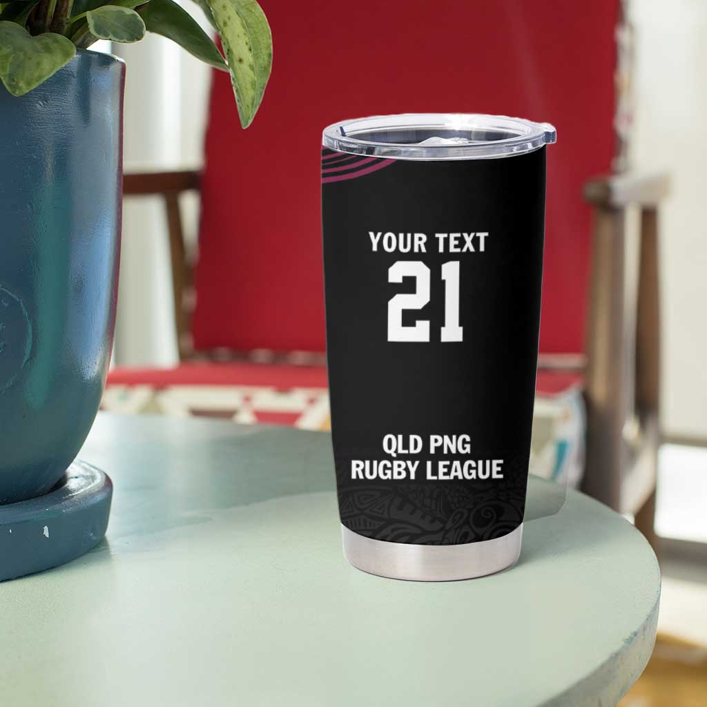 Queensland Papua New Guinea Custom Tumbler Cup All Black Pacific PNG Tribal Style LT9 - Polynesian Pride