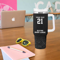 Queensland Papua New Guinea Custom Tumbler With Handle All Black Pacific PNG Tribal Style LT9 - Polynesian Pride