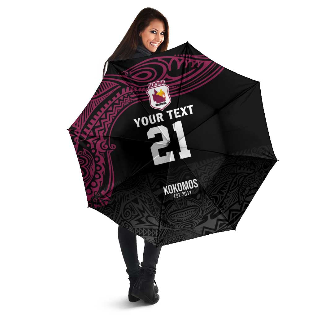 Queensland Papua New Guinea Custom Umbrella All Black Pacific PNG Tribal Style - Polynesian Pride