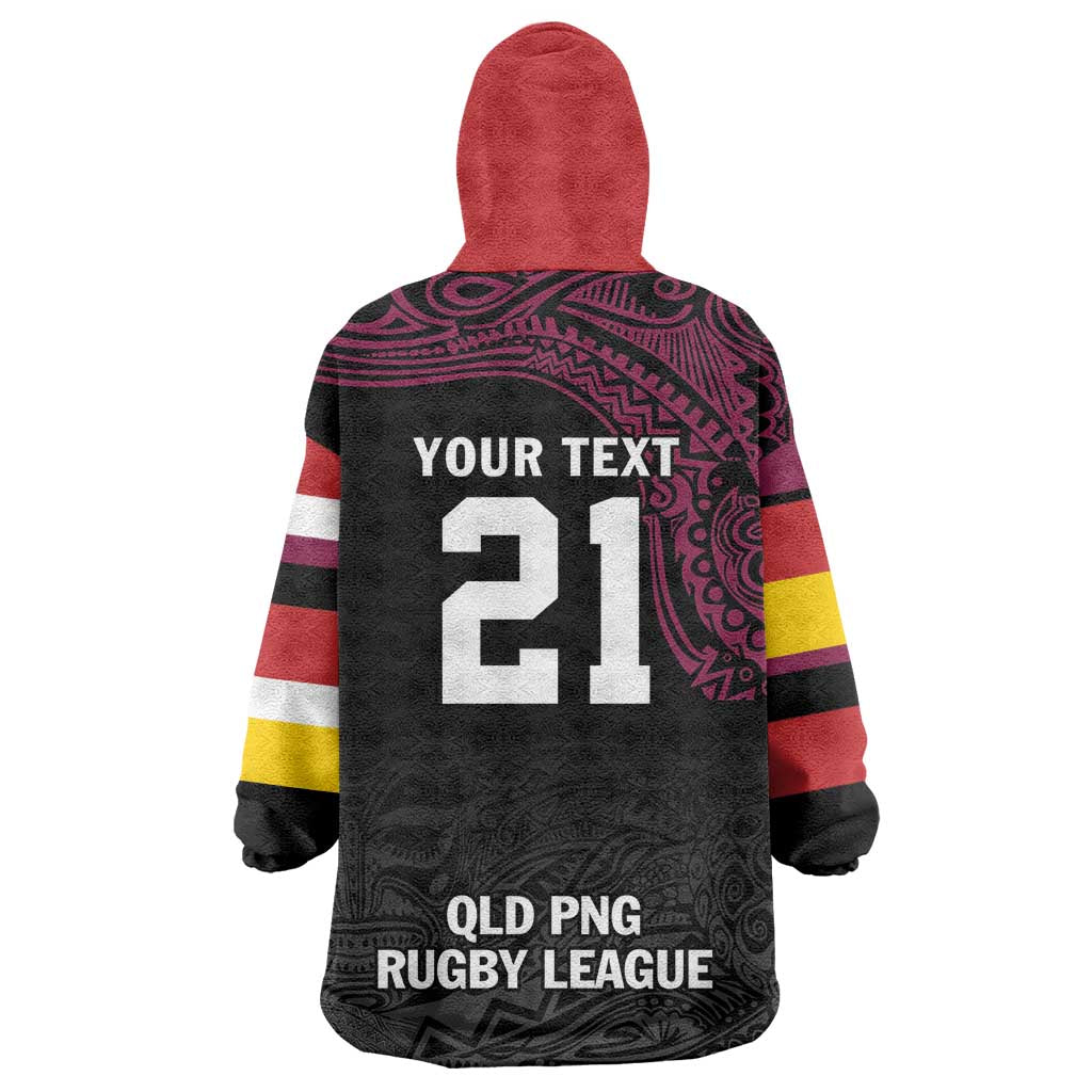 Queensland Papua New Guinea Custom Wearable Blanket Hoodie All Black Pacific PNG Tribal Style LT9 - Polynesian Pride