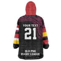 Queensland Papua New Guinea Custom Wearable Blanket Hoodie All Black Pacific PNG Tribal Style LT9 - Polynesian Pride